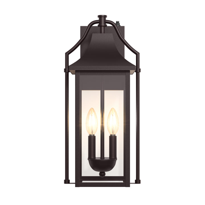 Lawyettle 18" Outdoor Wall Lantern with Dusk to Dawn Sensor, 2-Light Waterproof Brown Wall Sconce with Glass for Porch, Garage, Front Door, Patio #7040
