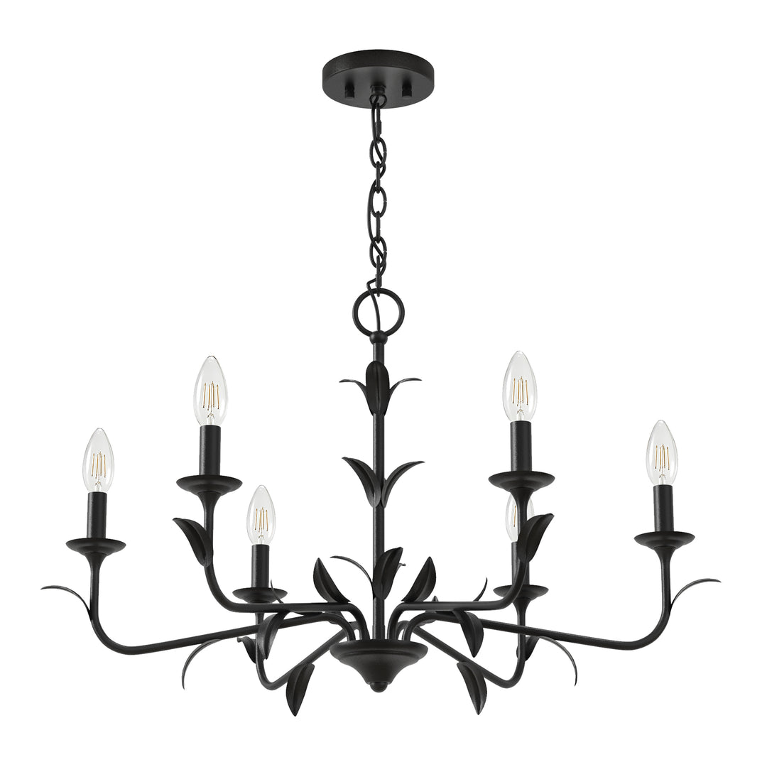 30" 6-Light Matte Black Candle Style Chandelier for Dining Room & Living Room #48009