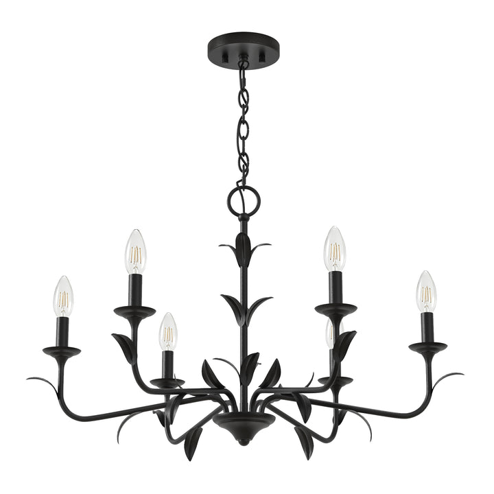 30" 6-Light Matte Black Candle Style Chandelier for Dining Room & Living Room #48009