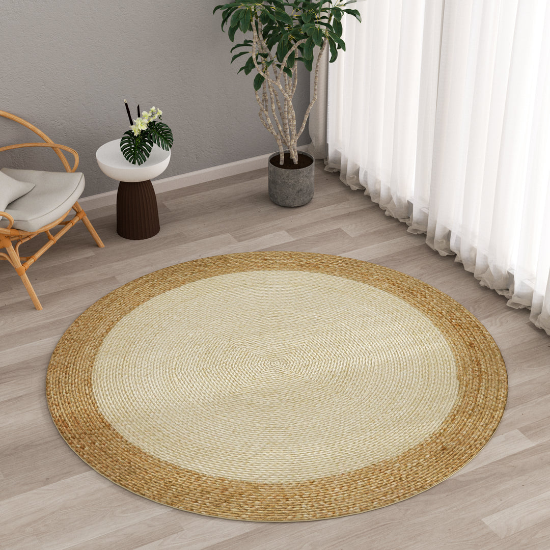 4modernhome Jute Hand Braided Zigzag Stitch Natural Fibers Farmhouse Style Area Rug For Dining Room Living Room Kitchen, Off White/Natural #DT23-9