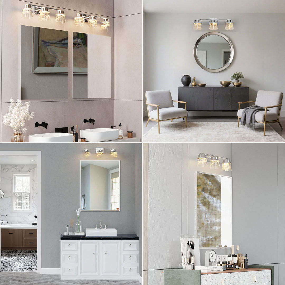 Glimmer 22.6w" 3-light Led Dimmable 3000k/4000k/5000k 3cct ETL Certificated Vanity Light With Patterned Glass #MX21055