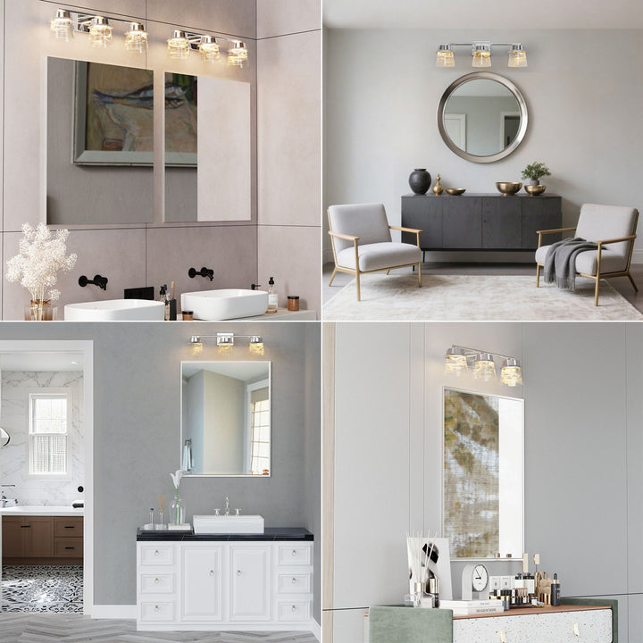 Glimmer 22.6w" 3-light Led Dimmable 3000k/4000k/5000k 3cct ETL Certificated Vanity Light With Patterned Glass #MX21055