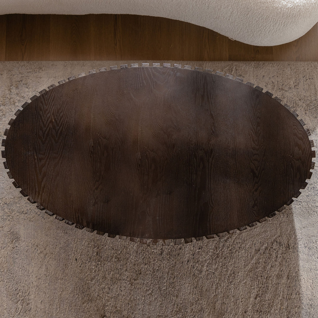 Timeless Round Coffee Table Handcrafted Relief Wooden Olive-Shaped Tea Table For Living Room #25014