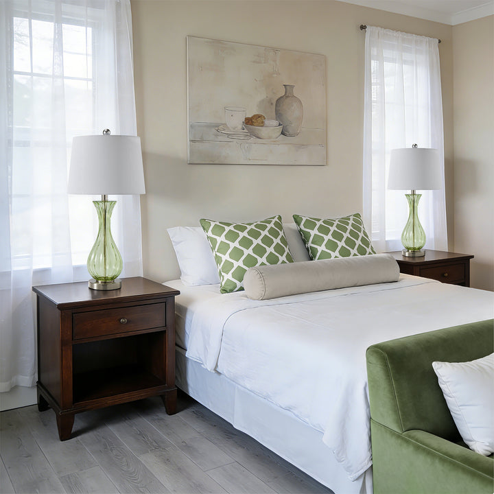 Maxax Coastal Glass Table Lamps Set of 2，Modern 25.5" Clear Glass Bedside Lamps with White Shade for Bedroom Living Room #T78