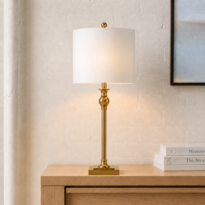 Maxax Gold Metal Table Lamp set of 2 with White Drum Shades #T110