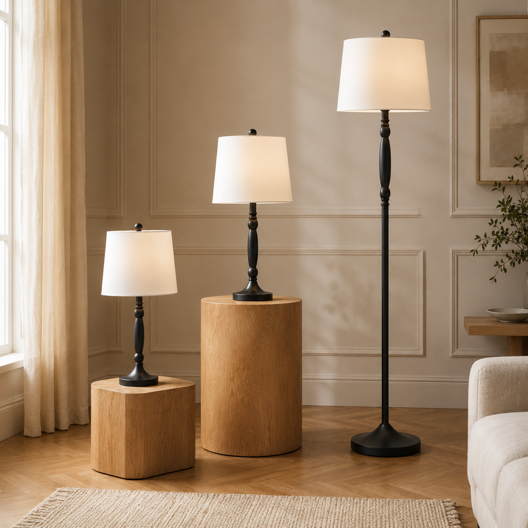 Matte Traditional Floor & Table Lamp Set (Set of 3) #TF102-BK