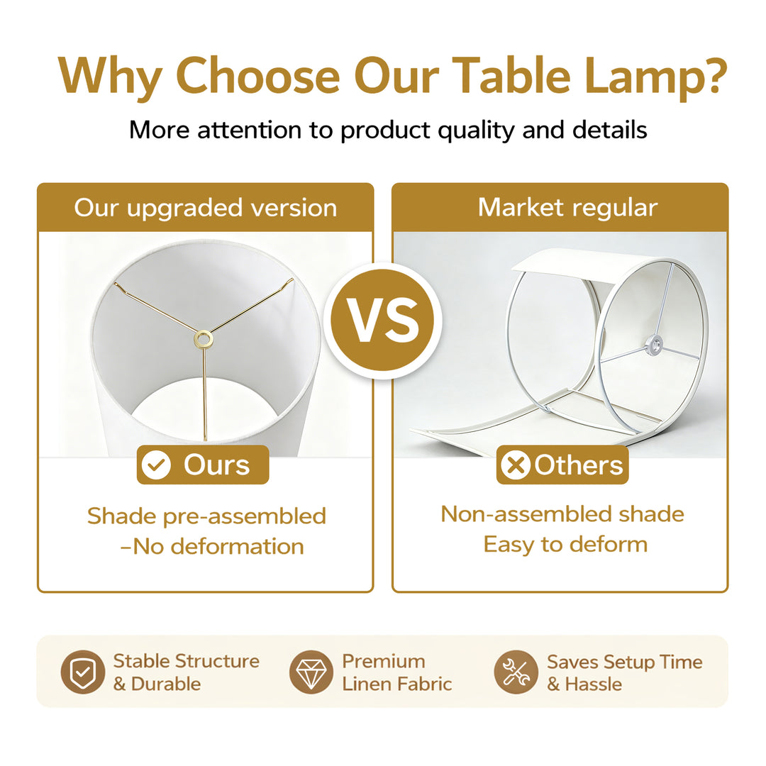 33" Modern Glam Ceramic Table Lamp With Pre-assembled Shade And Pull Chain For Bedroom Living Room #T293