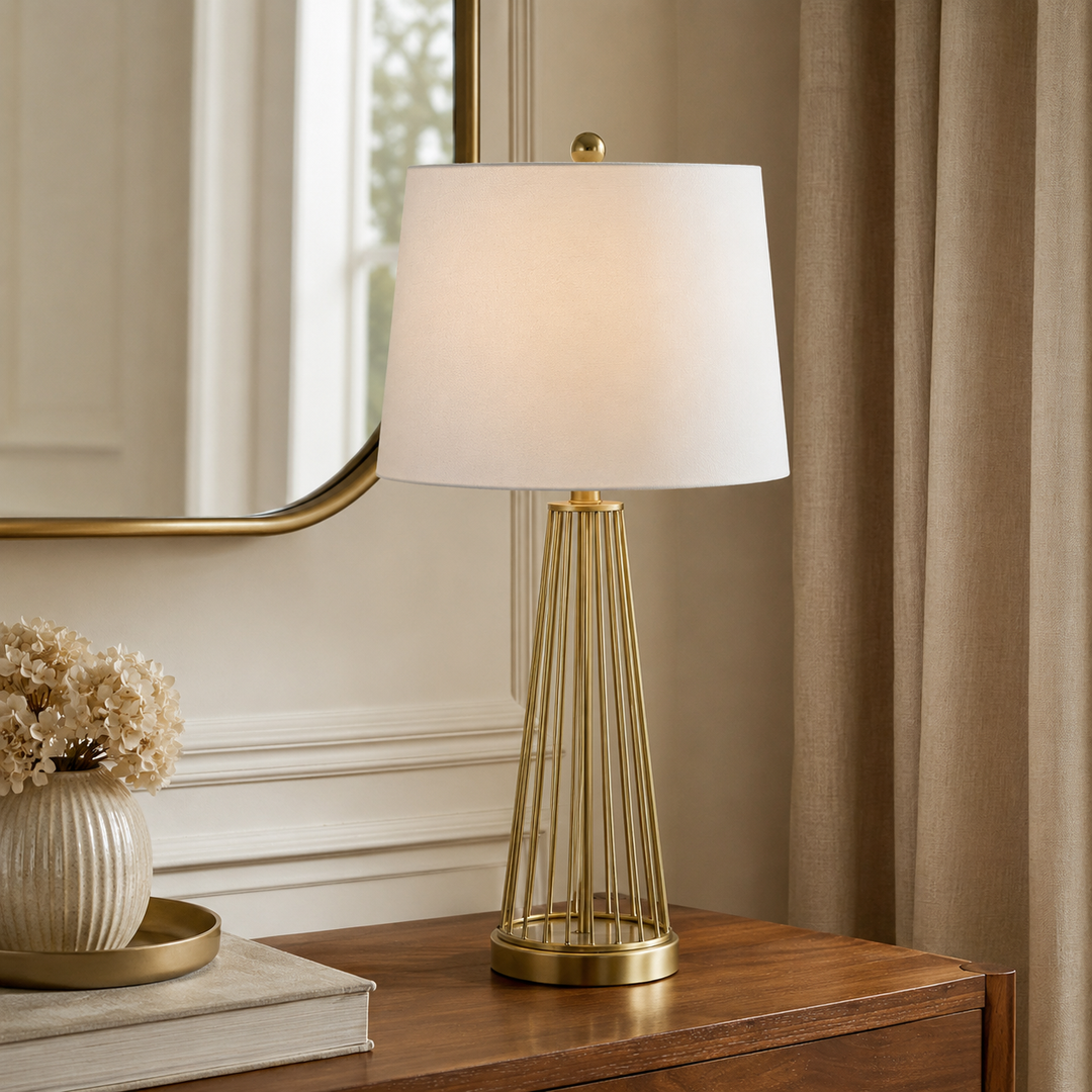 27" Modern Glam Iron Table Lamp with 3-Way Dimmable Lighting for Bedroom or Living Room (Set of 2) #T53