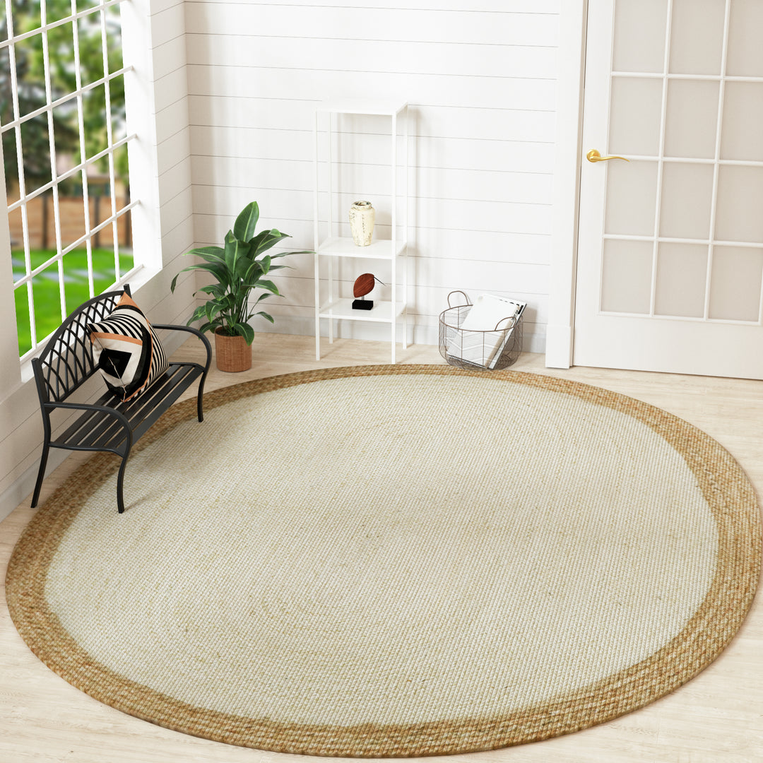 4modernhome Jute Hand Braided Zigzag Stitch Natural Fibers Farmhouse Style Area Rug For Dining Room Living Room Kitchen, Off White/Natural #DT23-6