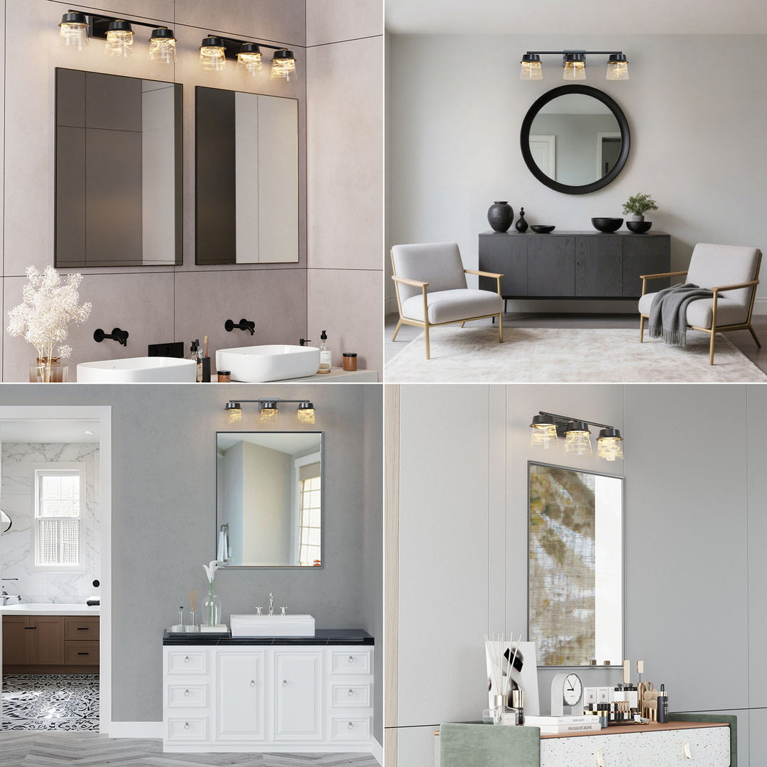 Glimmer 22.6w" 3-light Led Dimmable 3000k/4000k/5000k 3cct ETL Certificated Vanity Light With Patterned Glass #MX21055