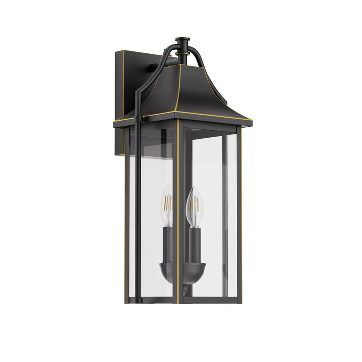 Lawyettle 18" Outdoor Wall Lantern with Dusk to Dawn Sensor, 2-Light Waterproof Brown Wall Sconce with Glass for Porch, Garage, Front Door, Patio #7040