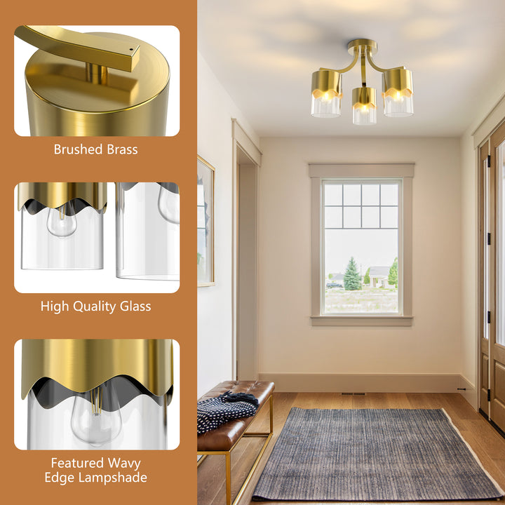 Glimmer 15.75 "- 3 Lights Modern Cluster Brushed Brass/Matte Black/Brushed Nickel Semi Flush Mount Lighting Fixture For Hallway/Laundry Room #29036