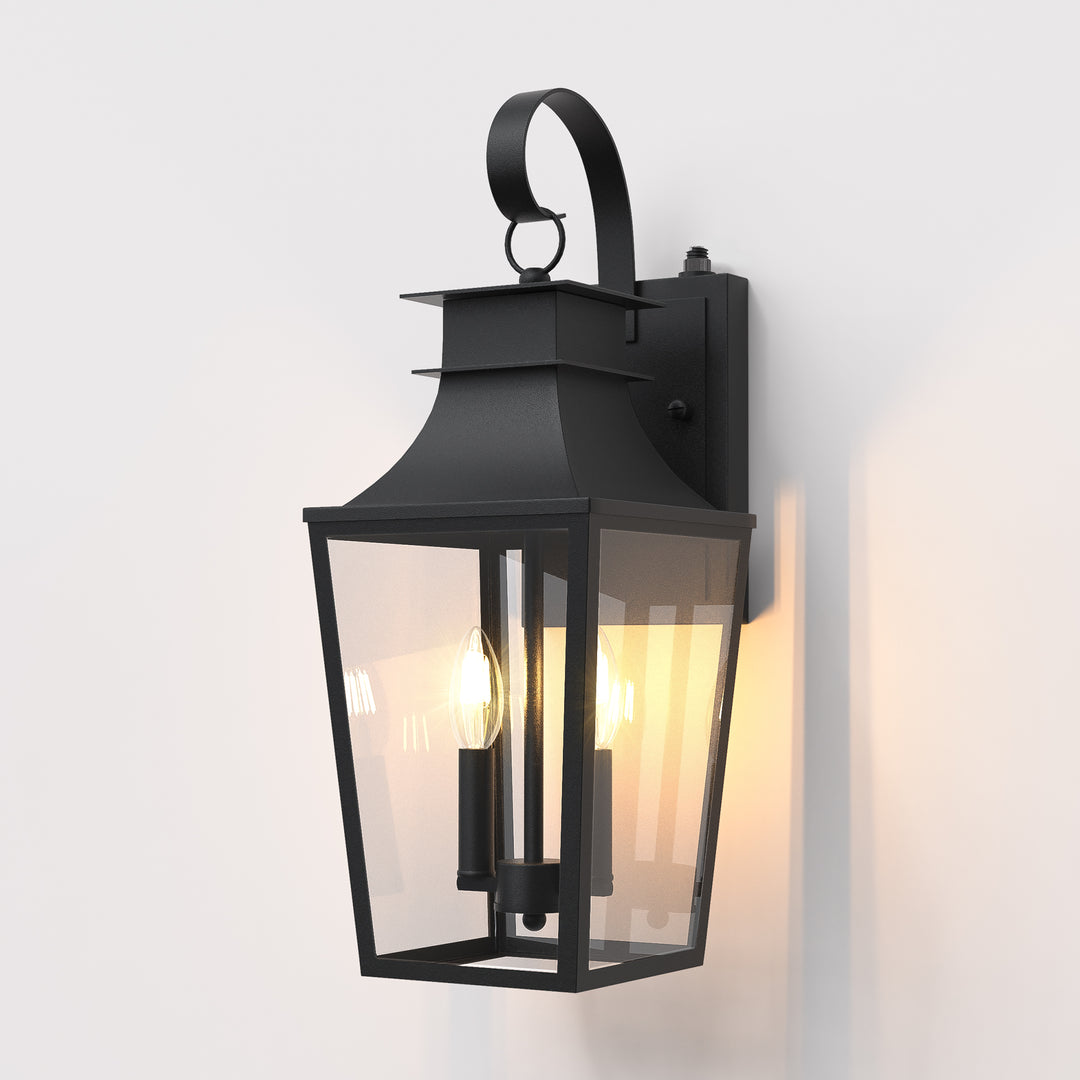 Tempered Glass Outdoor Wall Light With Dusk To Dawn #7060-2BK