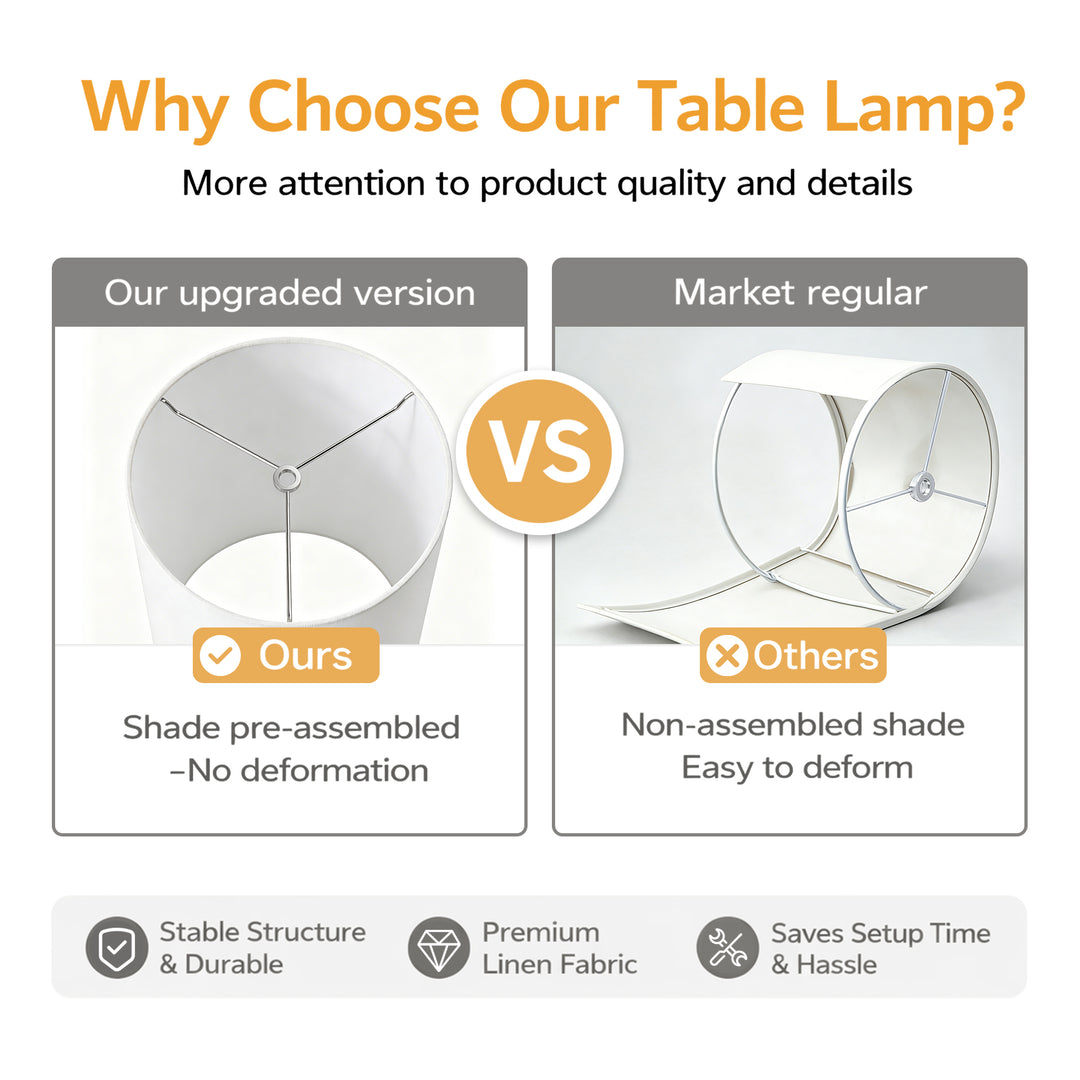 33" Modern Glam Ceramic Table Lamp With Pre-assembled Shade And Pull Chain For Bedroom Living Room #T293