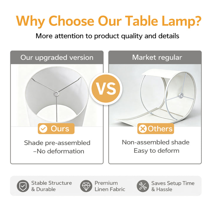 33" Modern Glam Ceramic Table Lamp With Pre-assembled Shade And Pull Chain For Bedroom Living Room #T293