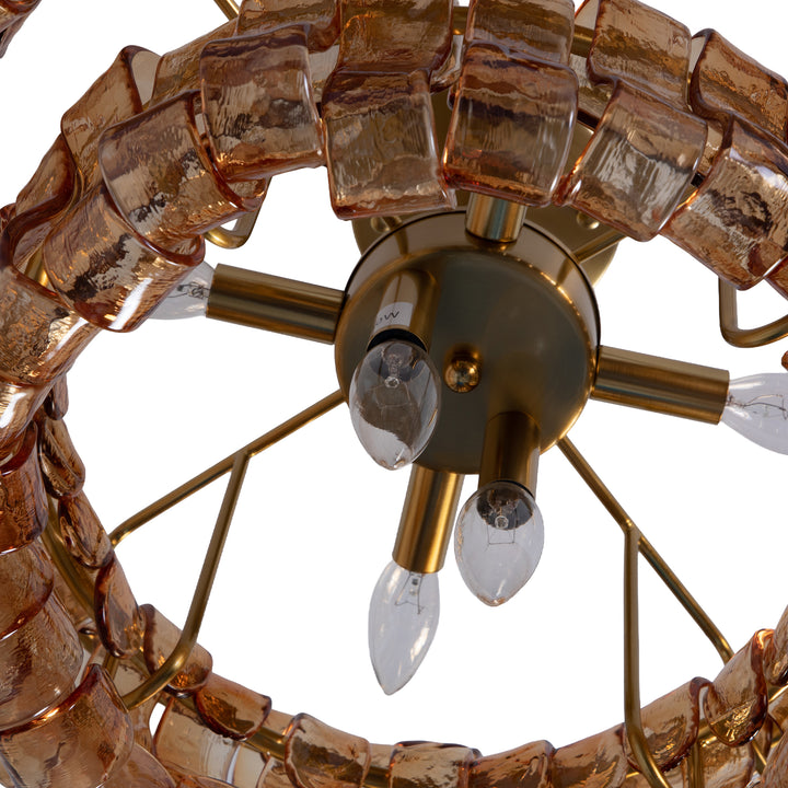 Lumen 20" 6-Light Brushed Brass Double-Layer Clear Artistic Glass Unique / Statement Semi-Flush Mount For Living Room/Bedroom #19235