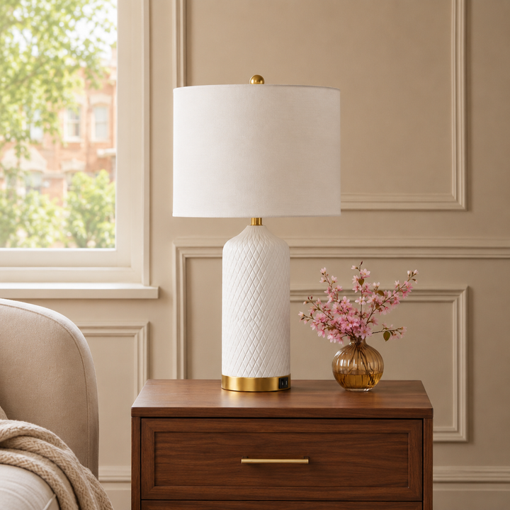 Sculpt 22" Modern Ceramic Table Lamp With Usb And Type-C Charging Polished Gold Base For Bedroom,Nightstand And Living Room (Set of 2) #T284