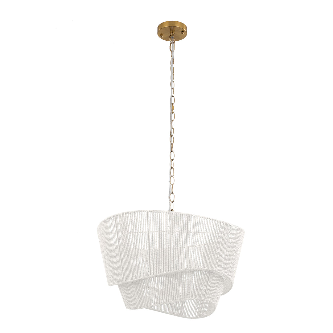 Solara 5-light Electroplated Brass Wood Ratten Paper Rope Chandelier For Living Room/bedroom #28010