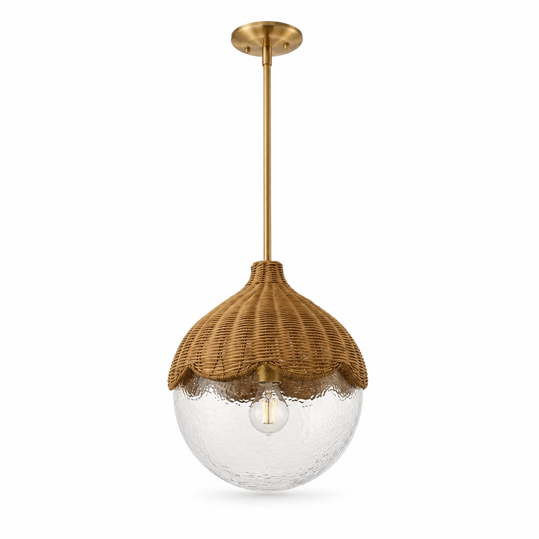 12.5" Modern Farmhouse Brass Pendant Light with Woven Glass Shade for Kitchen Island #48012