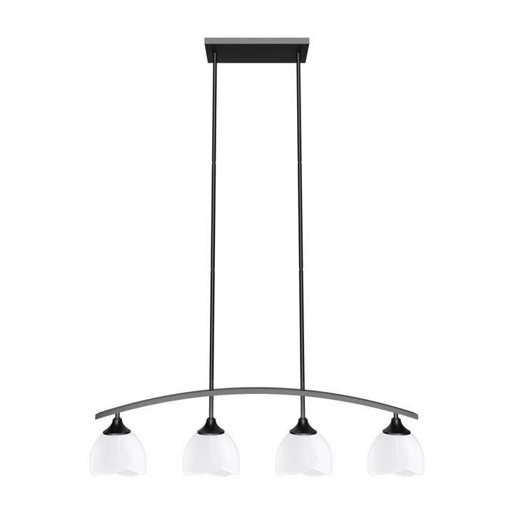 Twilight 4-Light 36"W Black/Brass Modern Linear Pendant Chandelier With Flower Frosted Glass Shades For Dining Room Or Kitchen Island #P39015