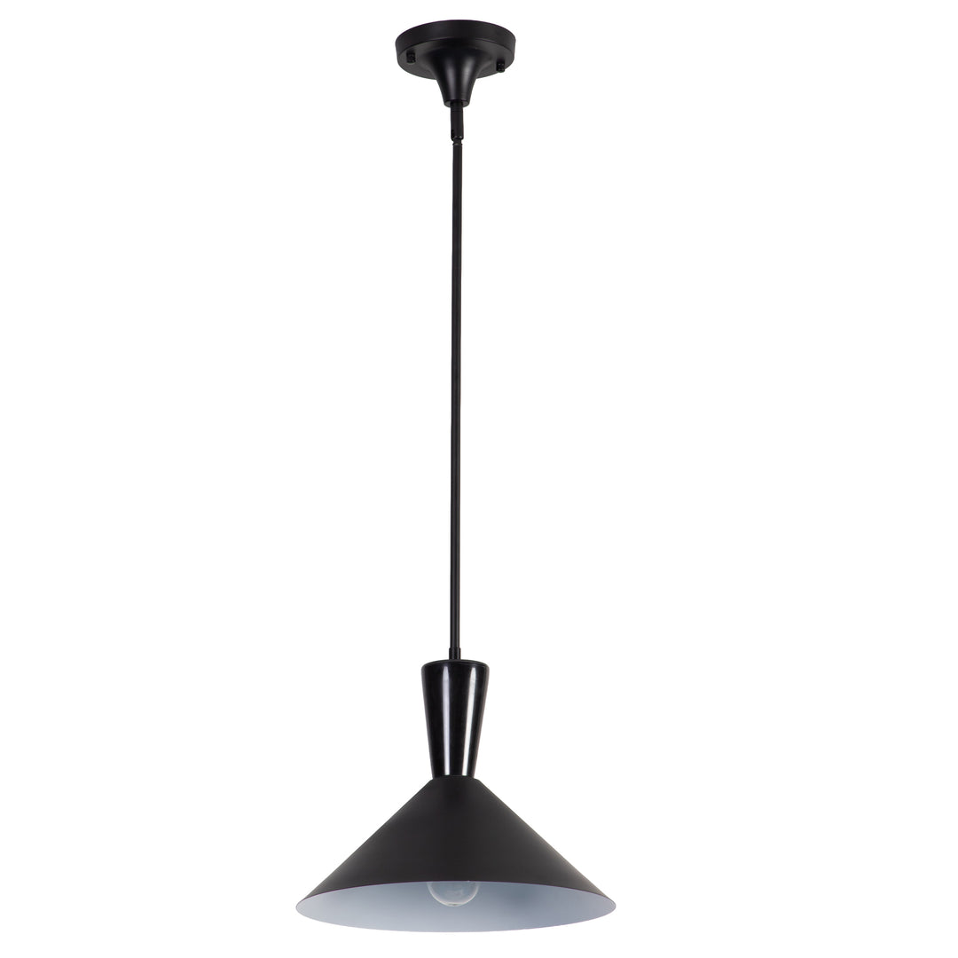 1-Light 13.8"W Black Metal Modern Cone Pendant With Marble Decoration For Kitchen Island Or Dining Room #19236
