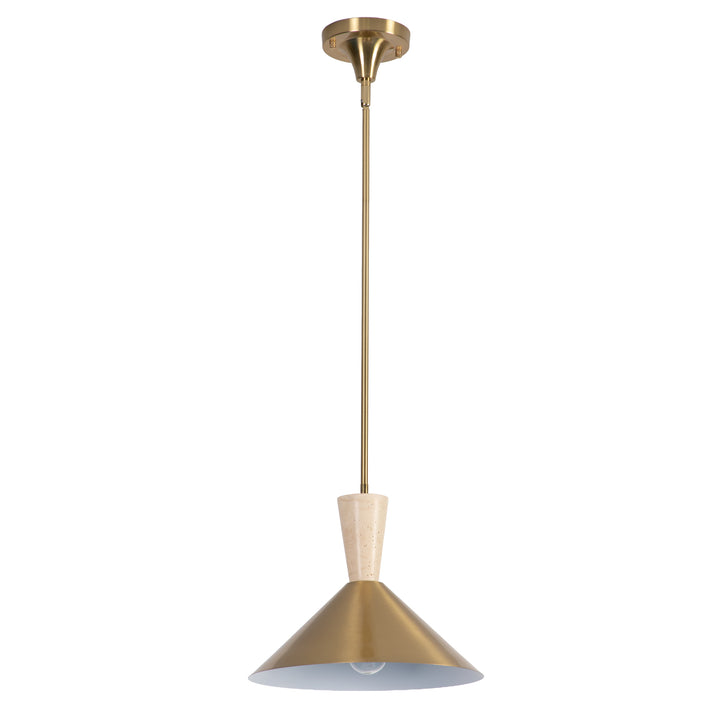 1-Light 13.8"W Black Metal Modern Cone Pendant With Marble Decoration For Kitchen Island Or Dining Room #19236