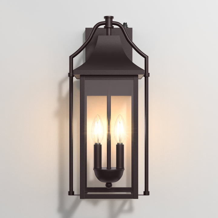 Lawyettle 18" Outdoor Wall Lantern with Dusk to Dawn Sensor, 2-Light Waterproof Brown Wall Sconce with Glass for Porch, Garage, Front Door, Patio #7040