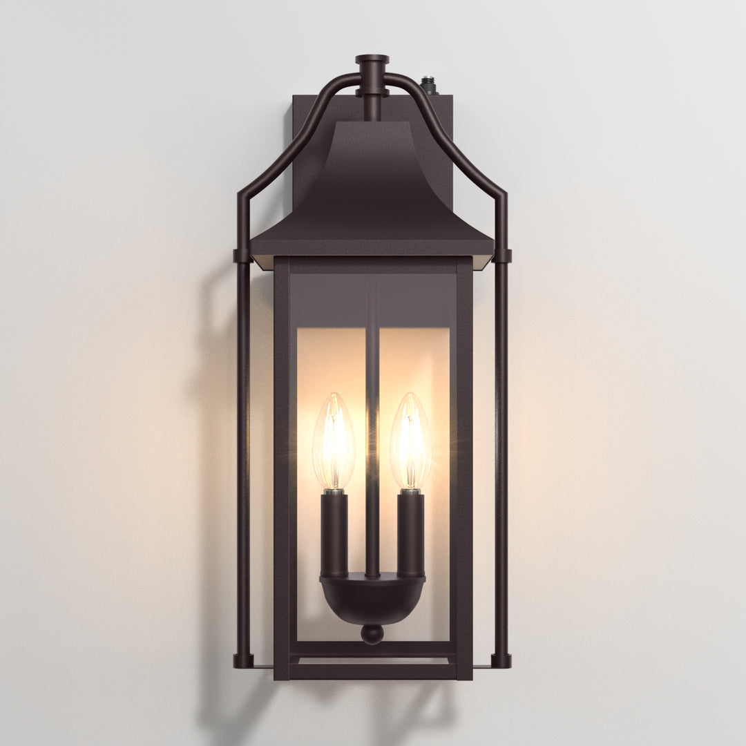 Lawyettle 18" Outdoor Wall Lantern with Dusk to Dawn Sensor, 2-Light Waterproof Brown Wall Sconce with Glass for Porch, Garage, Front Door, Patio #7040