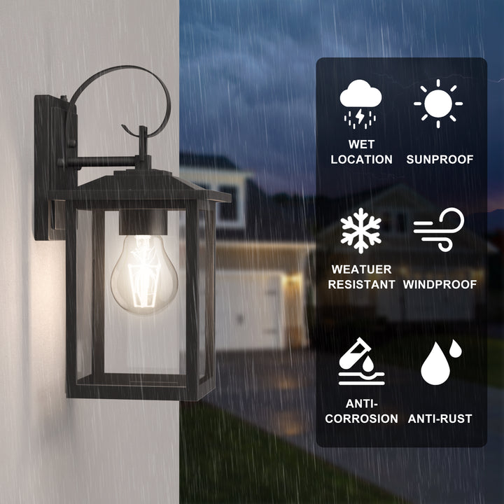 Dusk to Dawn 12.5" Outdoor Wall Sconce, Exterior Wall Light Fixture, Matte Black Porch Light Outdoor, Outside Wall Mount Lantern for House Garage Doorway (Bulb Include) #7004