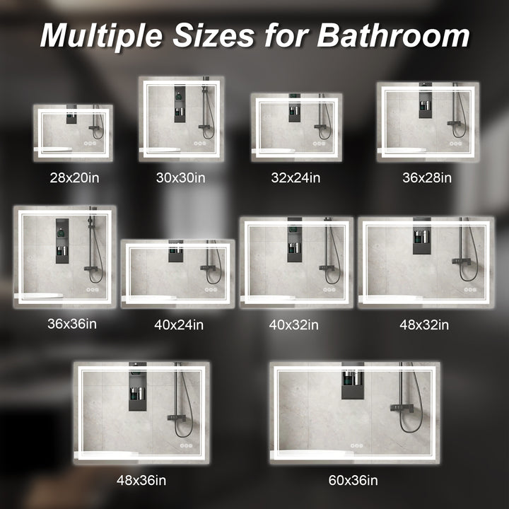 Modern Frameless Anti-Fog LED Lighted Dimmable Wall Mounted Bathroom Vanity Mirror 48" H x 32" W #MXML01-128