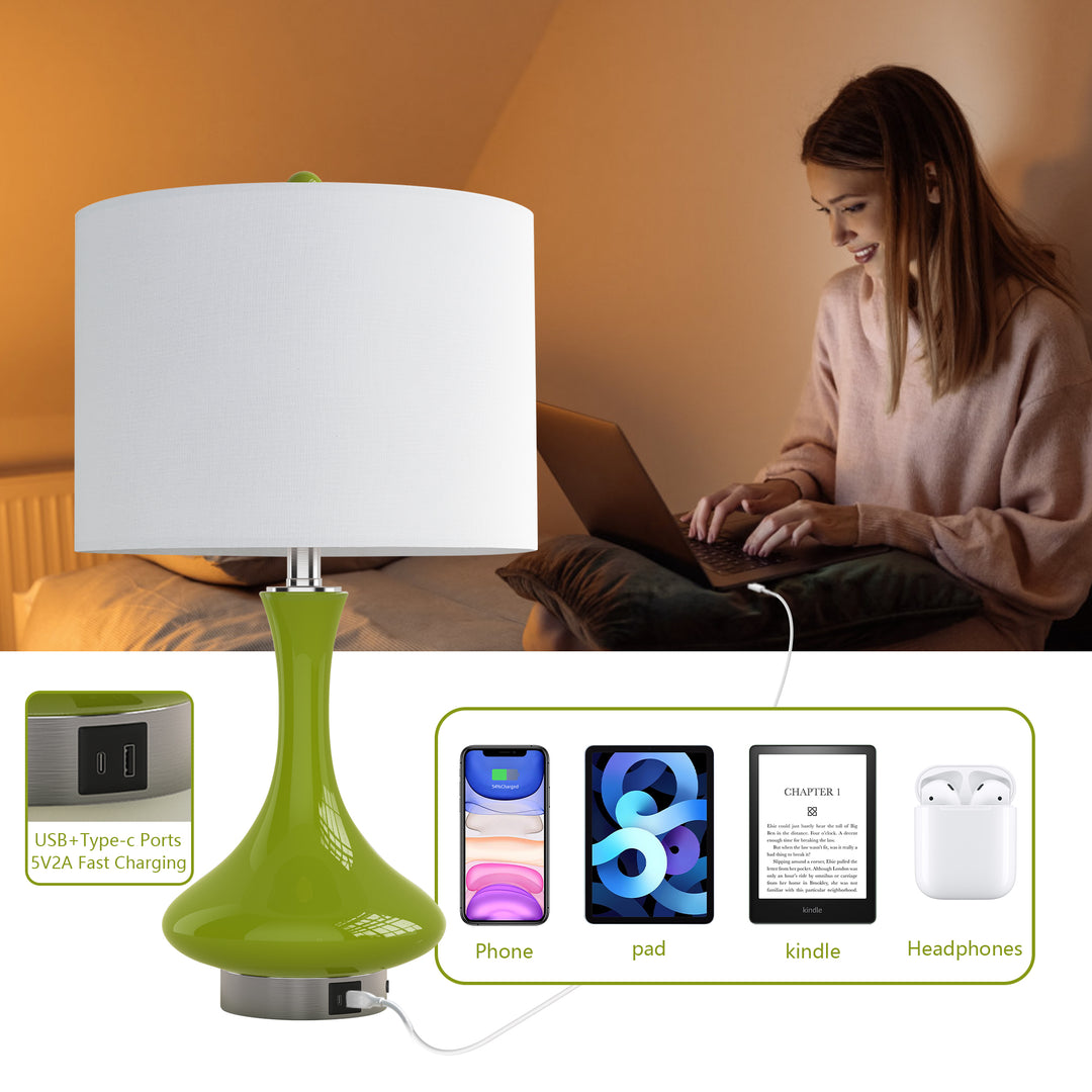 Aura 23.5'' Modern Blue Ceramic Table Lamp With USB Ports For Living Room/Bedroom #T252