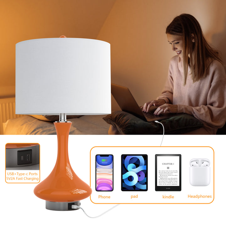 Aura 23.5'' Modern Blue Ceramic Table Lamp With USB Ports For Living Room/Bedroom #T252