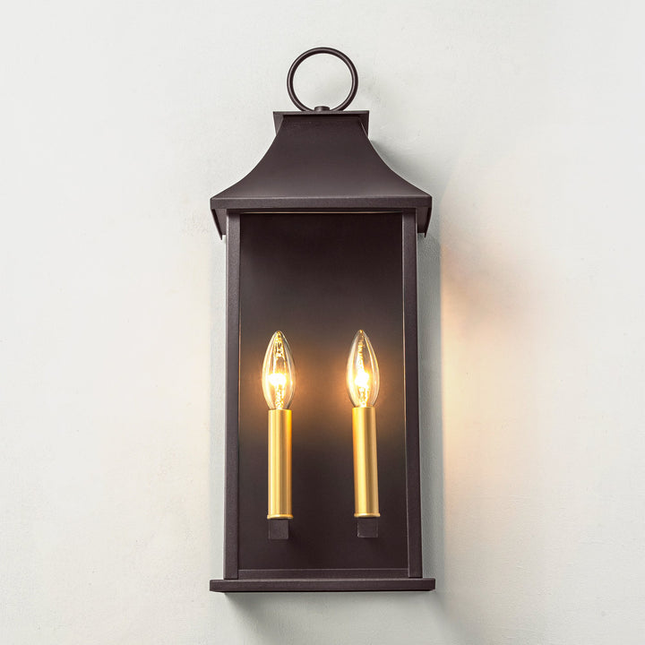 Lawyettle Bronze Smart Dusk to Dawn Outdoor Wall Light, 20.6" Large Outside Wall Sconce Light 2-Light, Modern Exterior Wall Lantern with Glass, Waterproof Outdoor Porch Light for House, Porch #MX7008