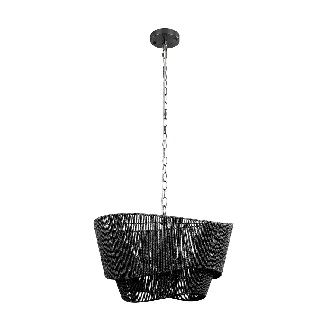 Solara 5-light Electroplated Brass Wood Ratten Paper Rope Chandelier For Living Room/bedroom #28010