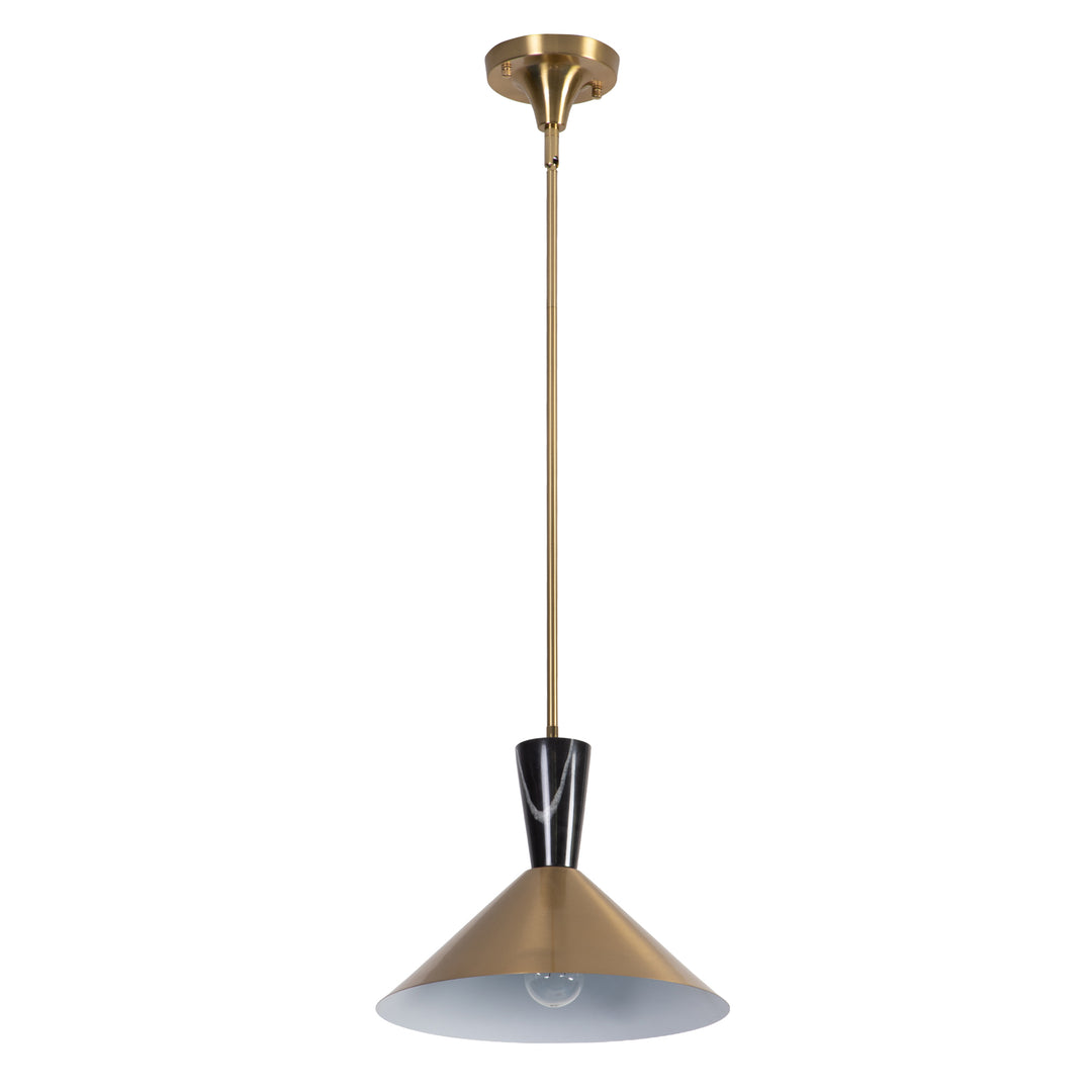 1-Light 13.8"W Black Metal Modern Cone Pendant With Marble Decoration For Kitchen Island Or Dining Room #19236