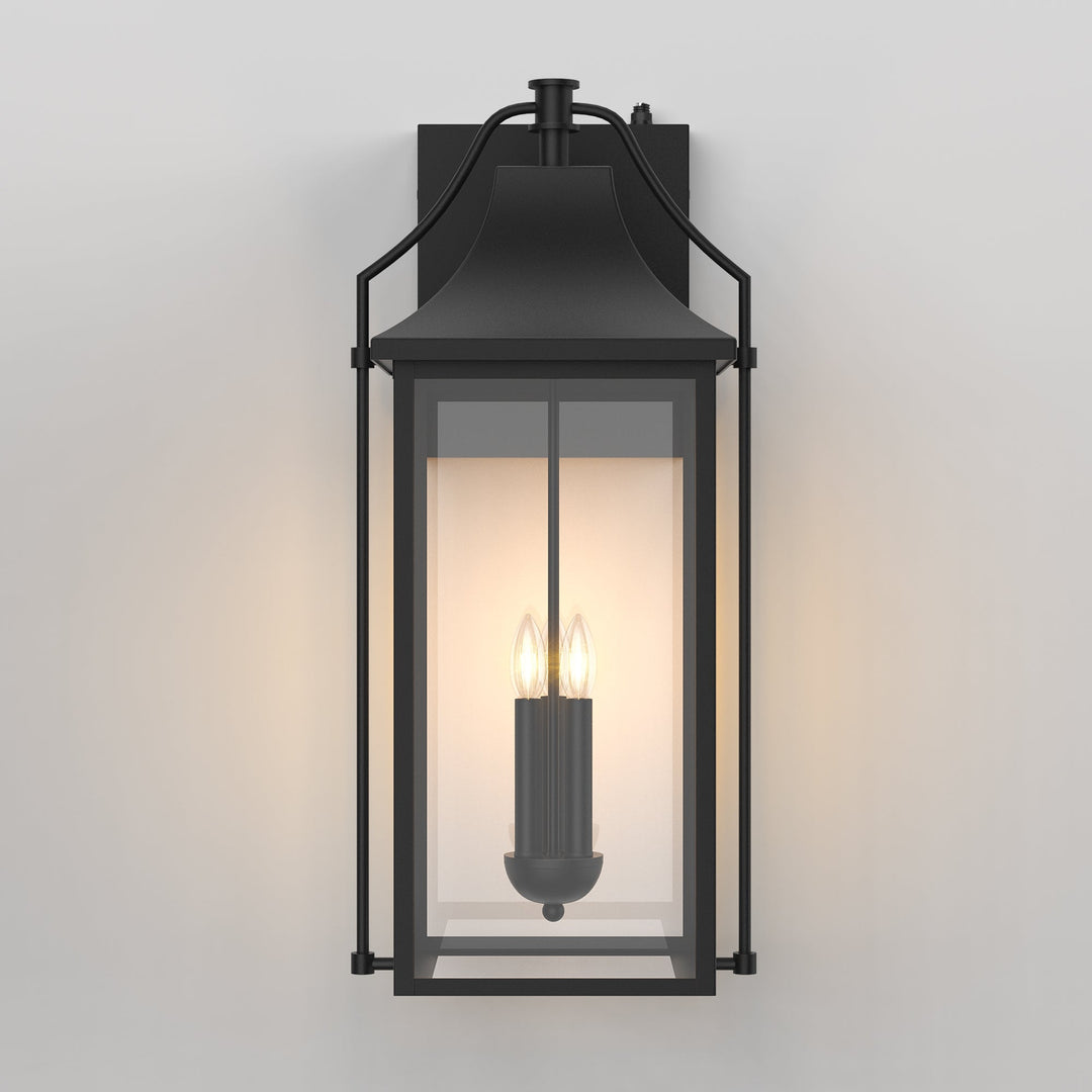 Lawyettle 25" Large Outdoor Wall Lantern, Dusk to Dawn Black 3-Light Sconce with Glass for Front Door, Garage, Porch #7040