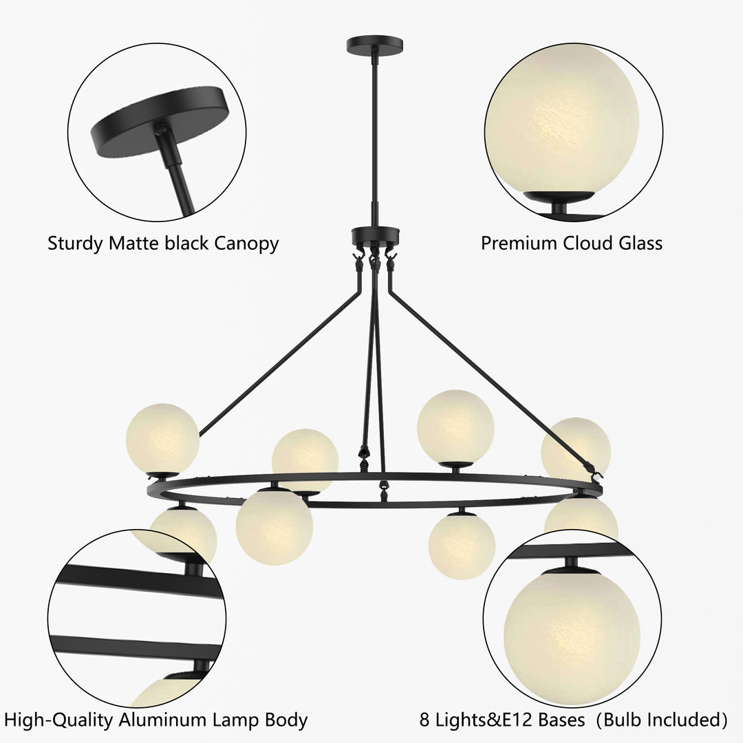 Nimbus 8-light Metal And Cloud Glass Wagon Wheel Shaded Chandelier For Living Room/bedroom #29011