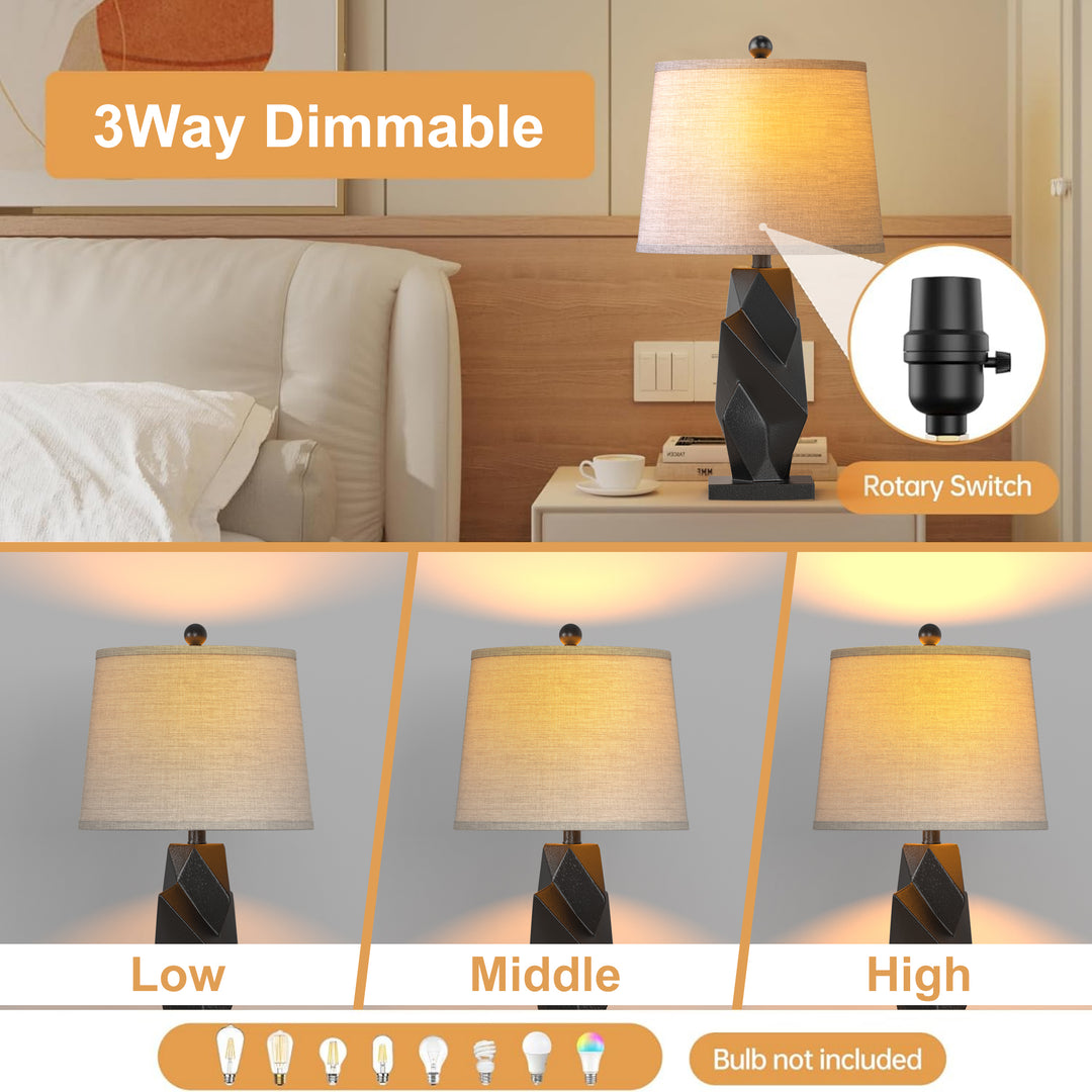 24.5'' Black Resin Modern Glam Table Lamp Set With Usb (Set of 2)