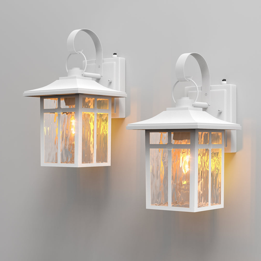 Maxax 2 Pack Dusk to Dawn Outdoor Wall Lights, Exterior Light Fixtures Wall Mount with Ripple Glass, Waterproof Black Porch Lights, Outside Wall Lantern for Entryway, Garage, Patio #MX7003