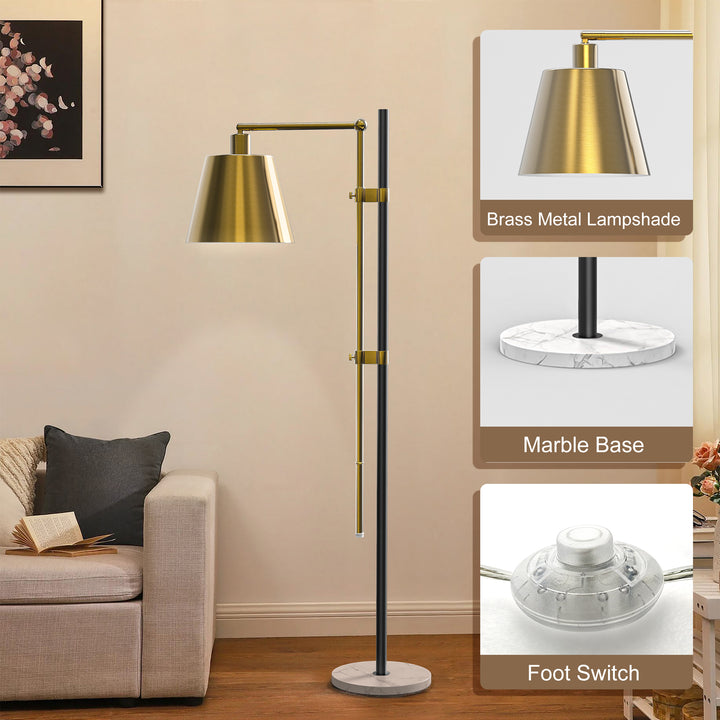 73.2" Metal And Marble Task Floor Lamp #F250