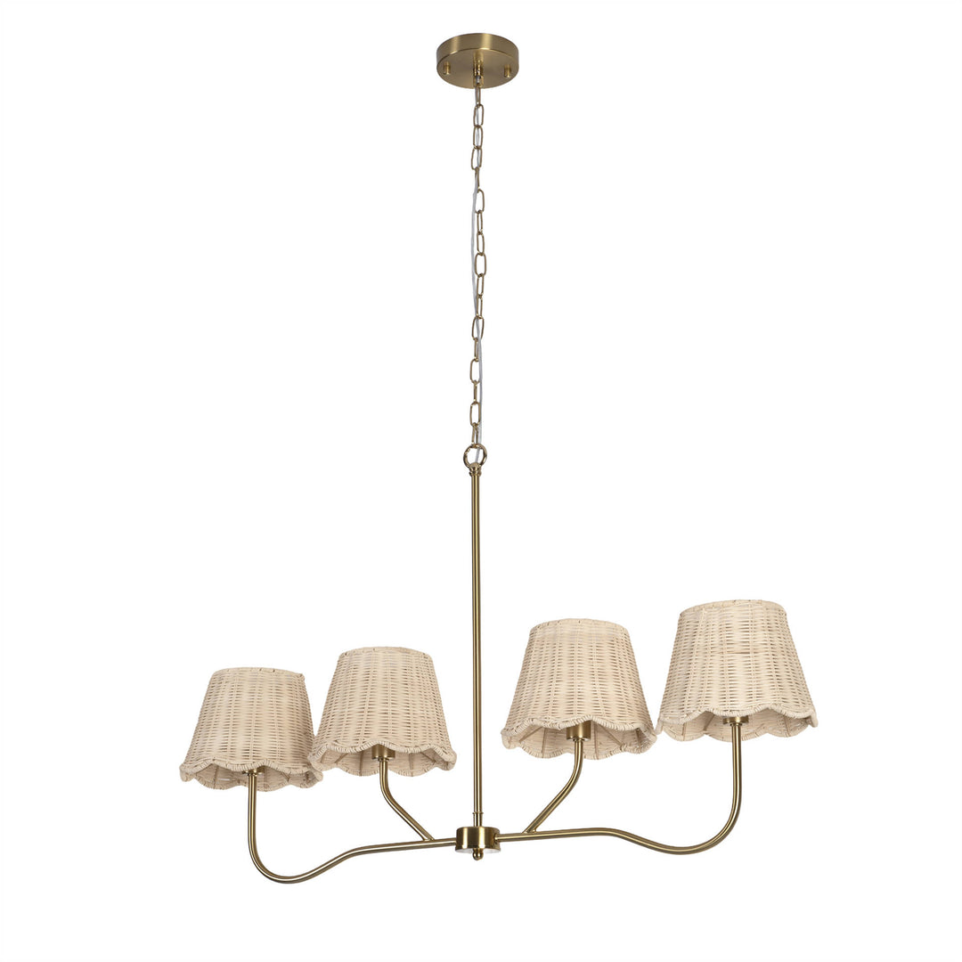 Zenith 4-light 36" Polished Brass Linear Kitchen Island Pendant With Rattan Shades For Dining Room #19231