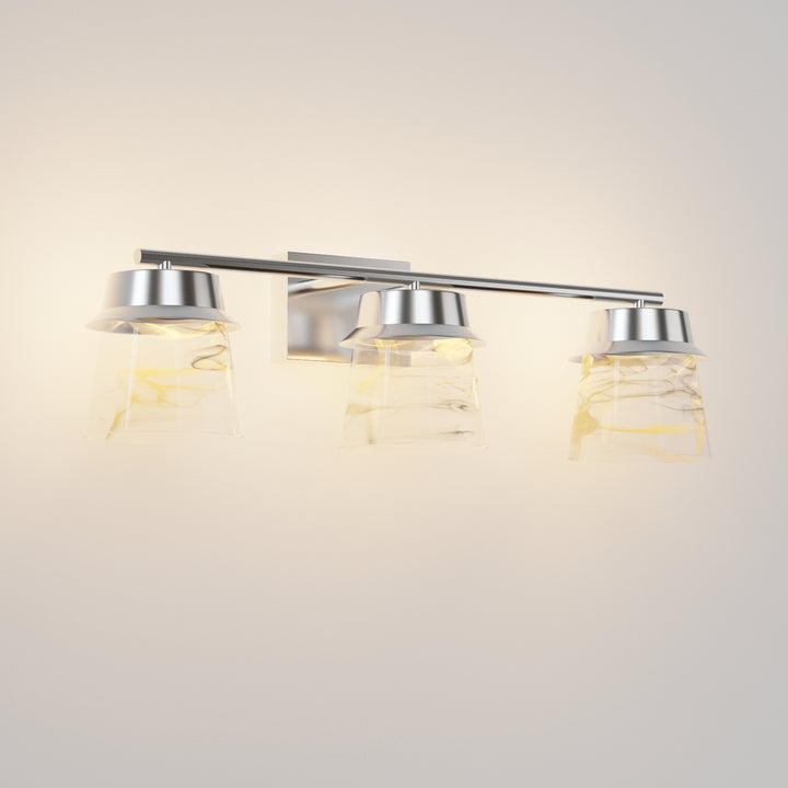 Glimmer 22.6w" 3-light Led Dimmable 3000k/4000k/5000k 3cct ETL Certificated Vanity Light With Patterned Glass #MX21055