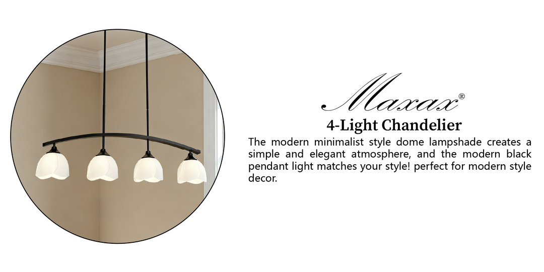 Twilight 4-Light 36"W Black/Brass Modern Linear Pendant Chandelier With Flower Frosted Glass Shades For Dining Room Or Kitchen Island #P39015