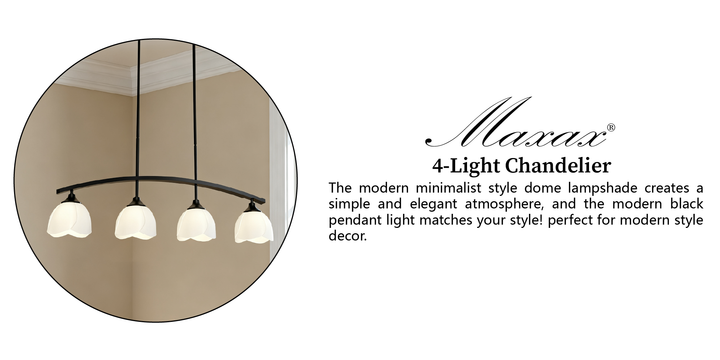 Twilight 4-Light 36"W Black/Brass Modern Linear Pendant Chandelier With Flower Frosted Glass Shades For Dining Room Or Kitchen Island #P39015