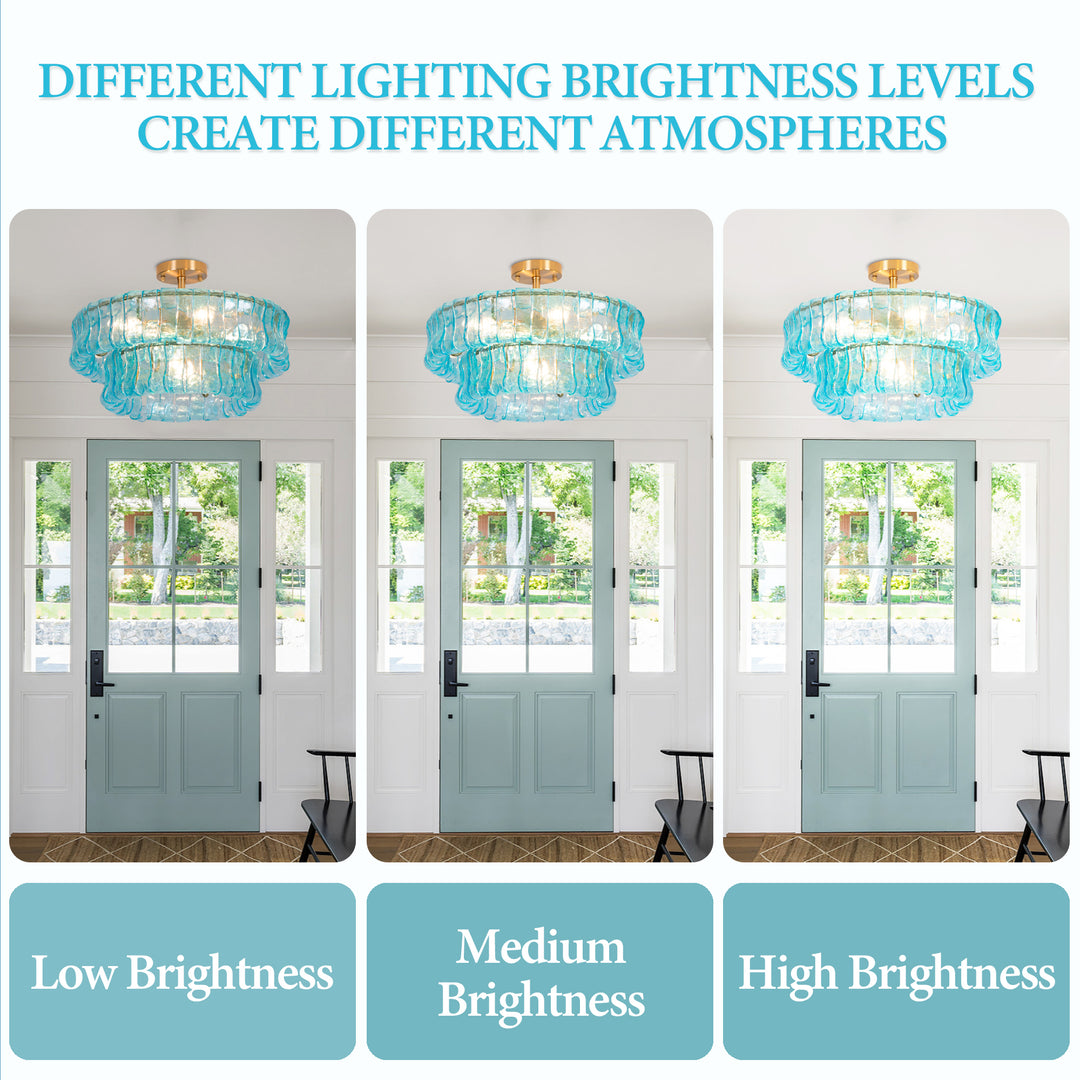 Lumen 20" 6-Light Brushed Brass Double-Layer Clear Artistic Glass Unique / Statement Semi-Flush Mount For Living Room/Bedroom #19235