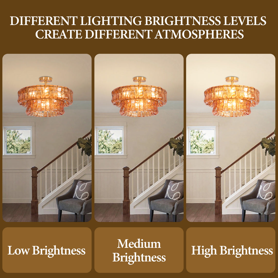 Lumen 20" 6-Light Brushed Brass Double-Layer Clear Artistic Glass Unique / Statement Semi-Flush Mount For Living Room/Bedroom #19235
