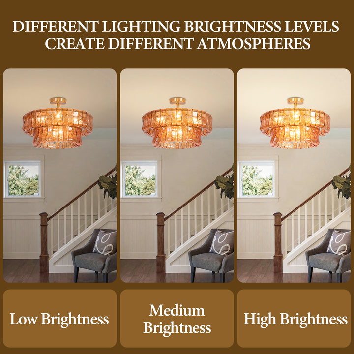 Lumen 20" 6-Light Brushed Brass Double-Layer Clear Artistic Glass Unique / Statement Semi-Flush Mount For Living Room/Bedroom #19235