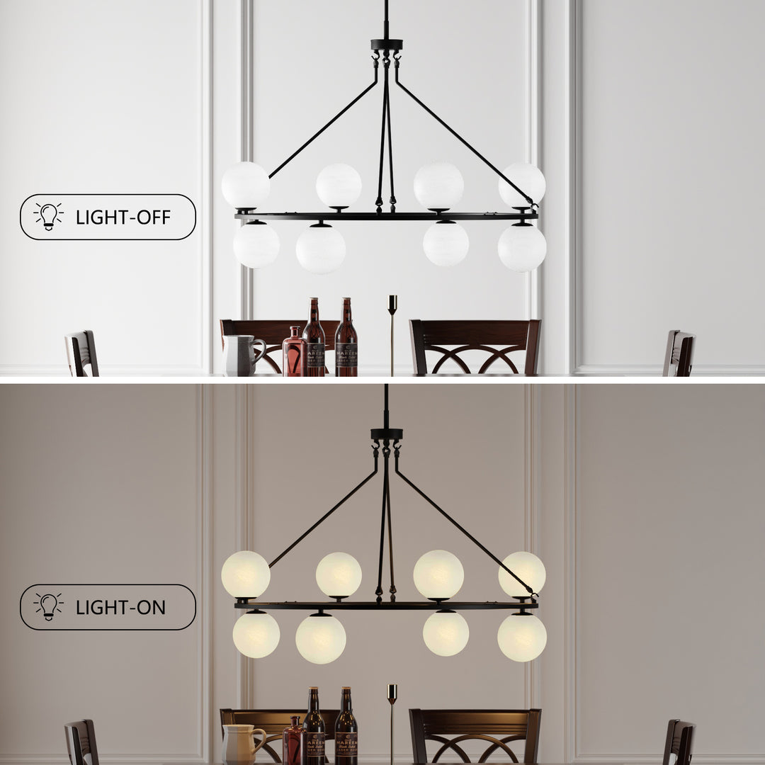 8-light Metal And Cloud Glass Wagon Wheel Shaded Chandelier For Living Room/bedroom #29011-8BK