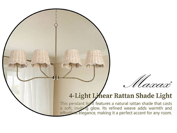 Zenith 4-light 36" Polished Brass Linear Kitchen Island Pendant With Rattan Shades For Dining Room #19231