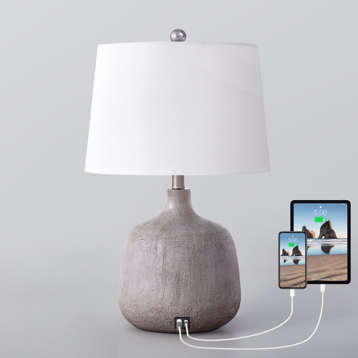 Shimmer 23.5" Farmhouse Resin Table Lamp With Usb And Type C Ports 3 Way Dimmable Rotary Switch Bedside Lamp For Bedroom And Living Room #T275